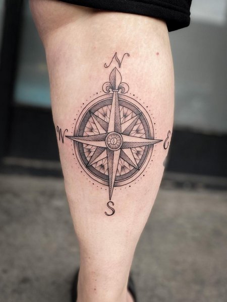 Compass Calf Tattoo
