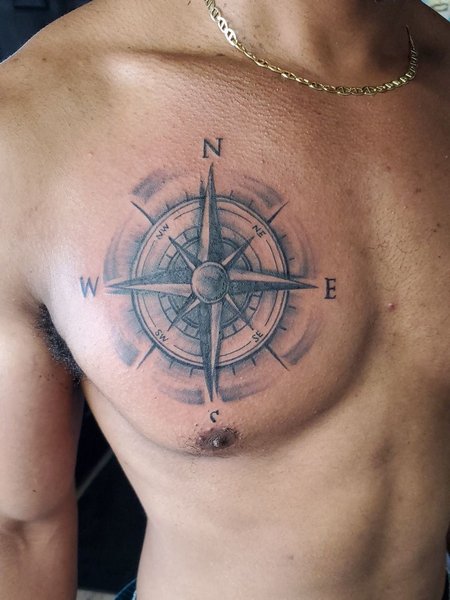 Compass Tattoo On Chest