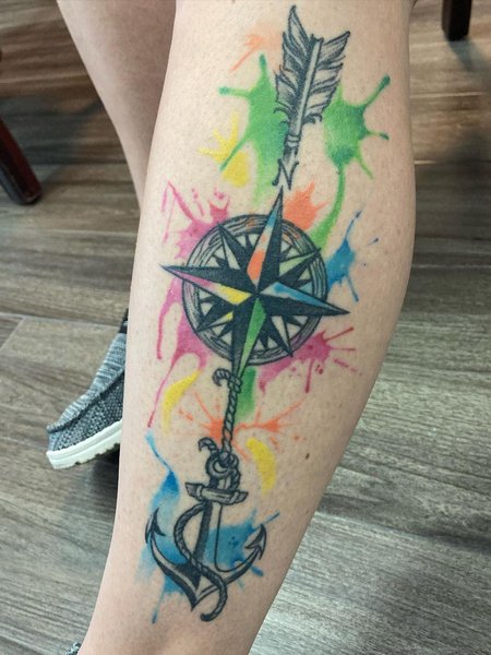 Compass Tattoo On Leg