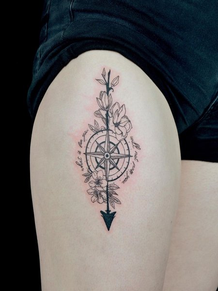 Compass Tattoo On Thigh