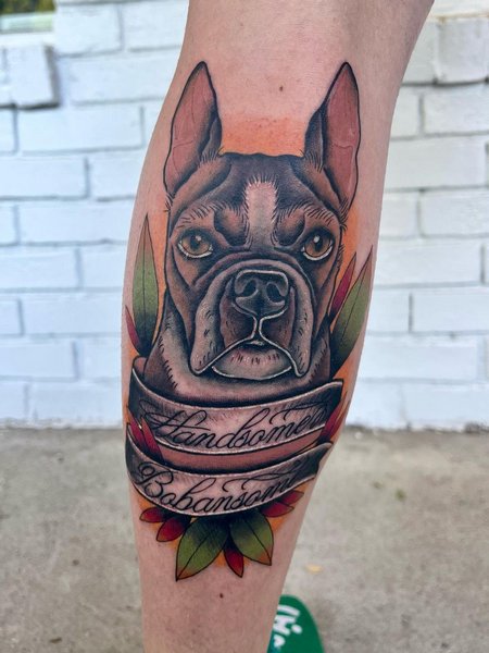 Dog Tattoo On Calf