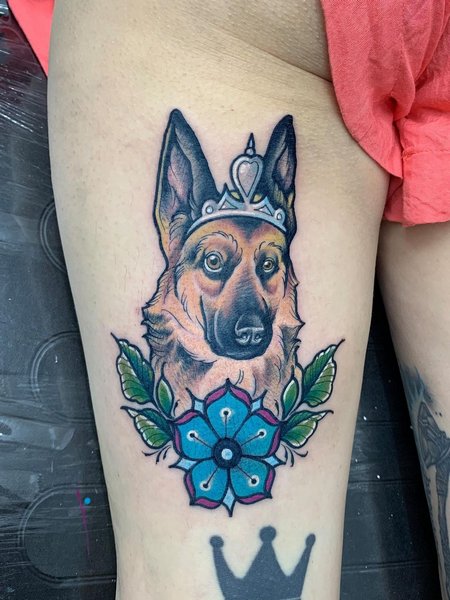 Dog Tattoo On Thigh