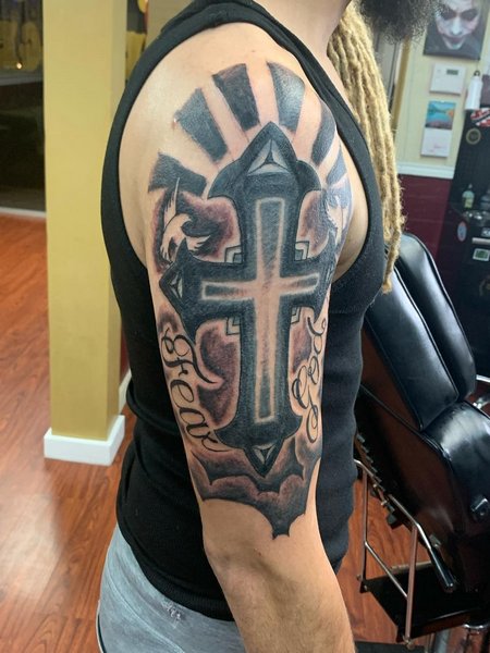Fear God Shoulder Tattoo