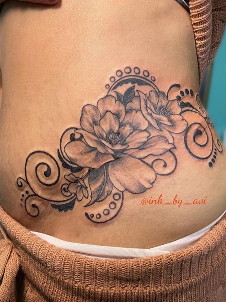 Feminine Tummy Tuck Scar Cover Tattoo