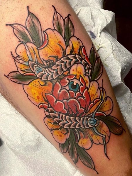 Floral Centipede Tattoo