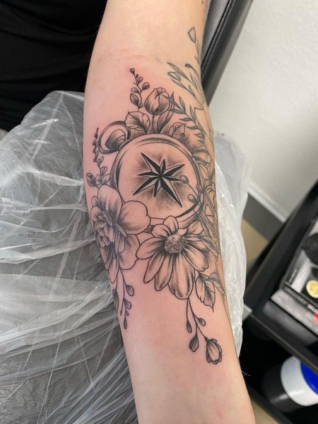 Flower Compass Tattoo