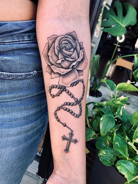 Forearm Rosary Tattoo