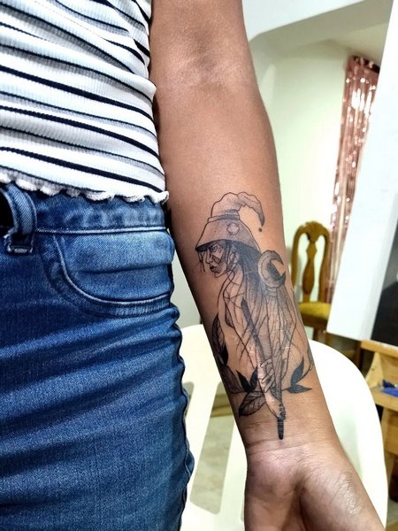 Forearm Witch Tattoo