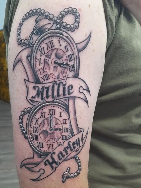 Gemini Symbol and Pocket Watch Tattoo