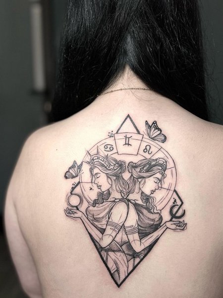 Gemini Tattoo On Back