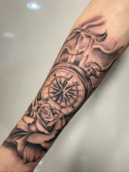 Gemini Tattoo With Compass