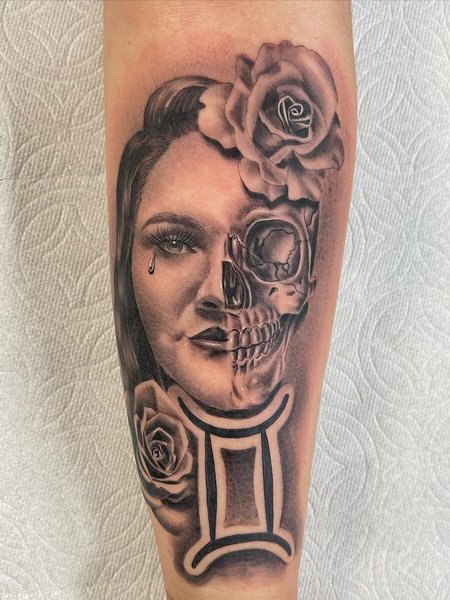 Gemini Tattoo With Rose