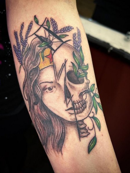 Gemini Tattoo With Skull