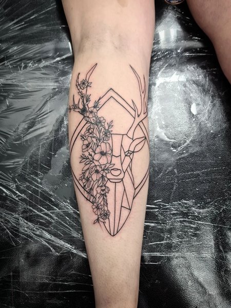 Geometric Deer Calf Tattoo