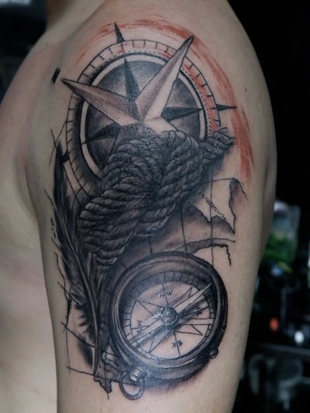 Half Sleeve Compass Tattoo