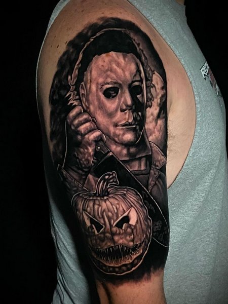 Half Sleeve Michael Myers Tattoo