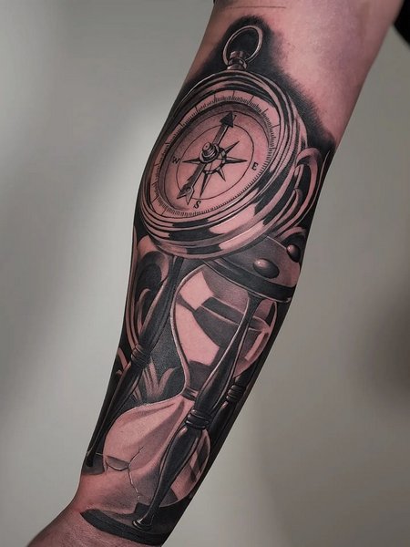 Hourglass Compass Tattoo