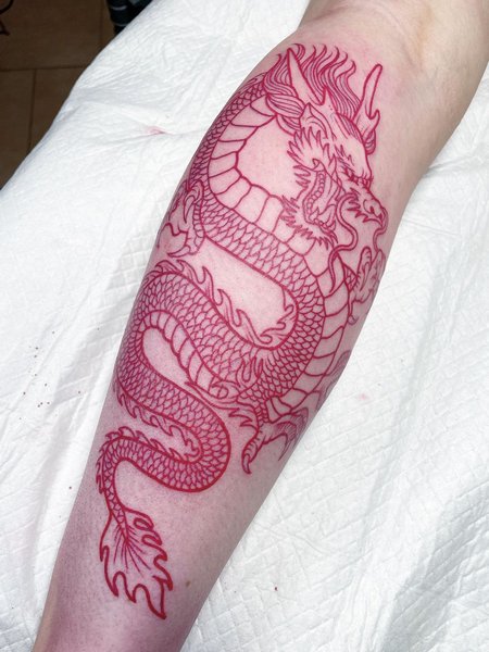 Japanese Dragon Calf Tattoo