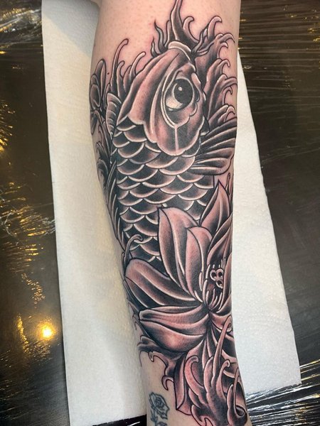 Koi Fish Calf Tattoo