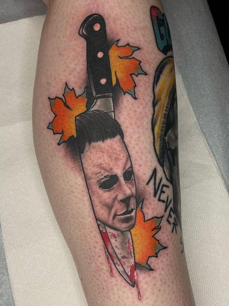 Michael Myers Calf Tattoo