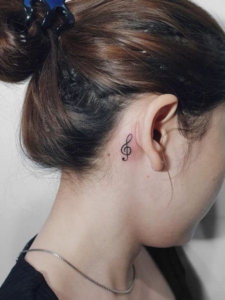 Music Note Tattoo Behind Ear