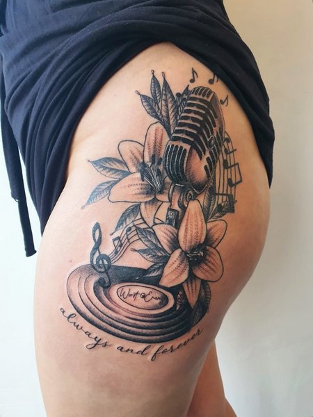 Music Tattoo On Thigh