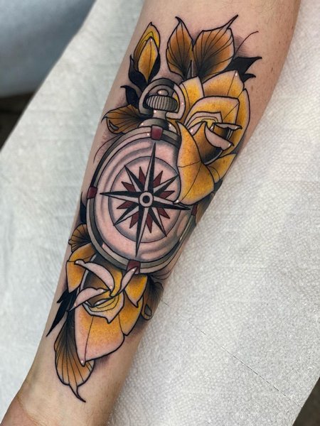 Neo Traditional Compass Tattoo