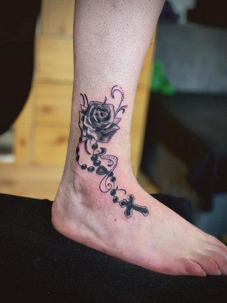 Rosary Tattoo On Ankle
