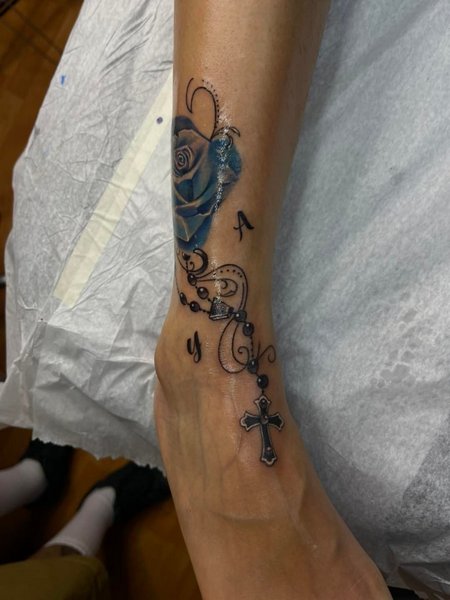 Rosary Tattoo On Foot