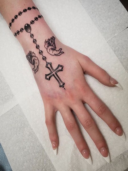 Rosary Tattoo On Hand