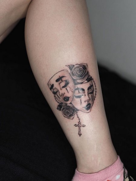 Rosary Tattoo On Leg