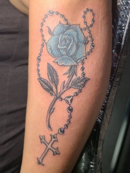 Rose With Rosary Tattoo