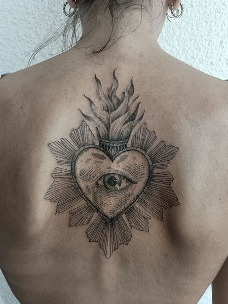 Sacred Heart Back Tattoo