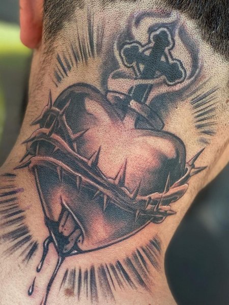 Sacred Heart Neck Tattoo