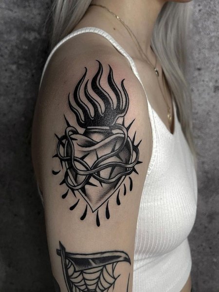 Sacred Heart Shoulder Tattoo