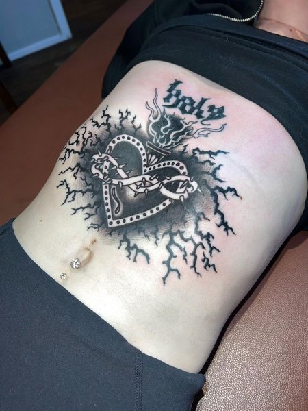 Sacred Heart Stomach Tattoo
