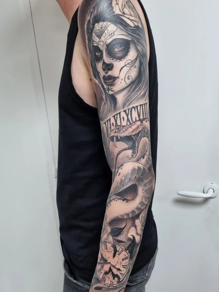 Santa Muerte Sleeve Tattoos