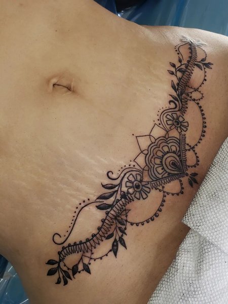 Tummy Tuck Scar Cover Up Tattoo