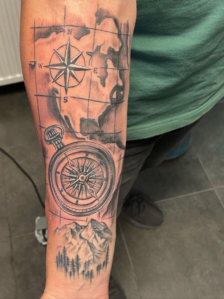 Vintage Compass Tattoo