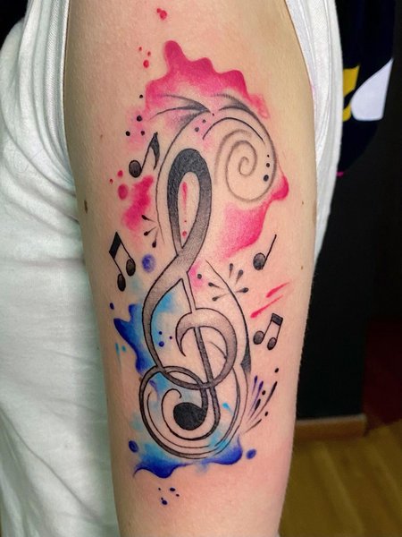 Watercolor Music Note Tattoo