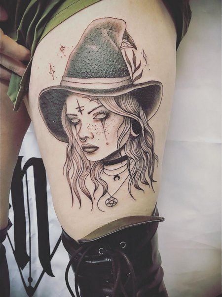 Witch Tattoo On Leg