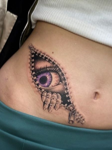 Zipper Tattoo On Stomach