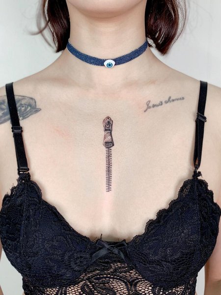 Zipper Tattoo on Chest