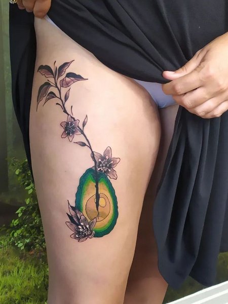 Avocado Thigh Tattoo