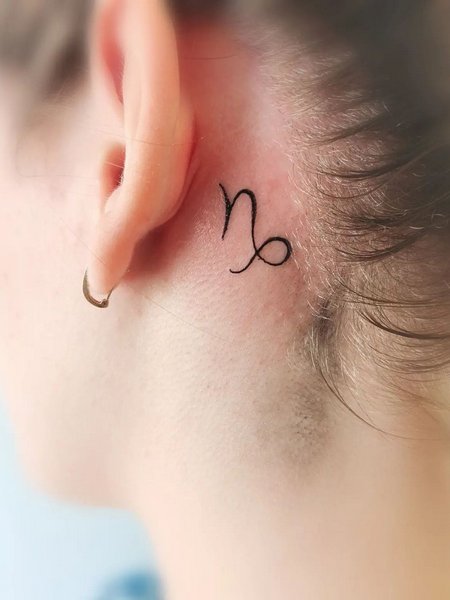 Capricorn Behind Ear Tattoo