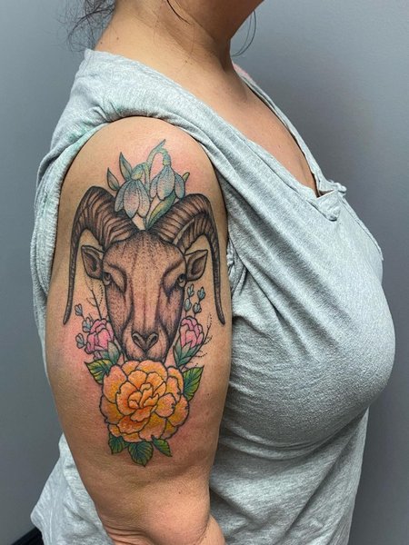 Capricorn Flower Tattoo