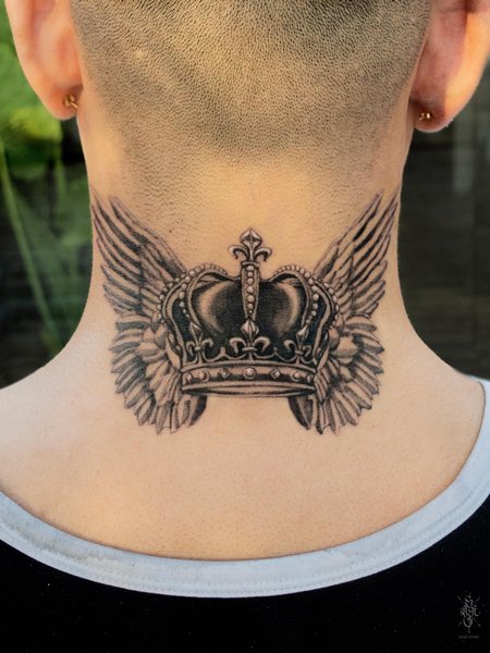 Crown Tattoo On Neck