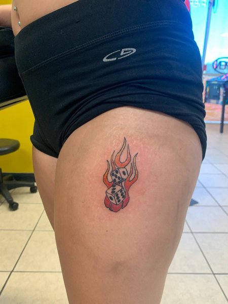 Flaming Dice Tattoo