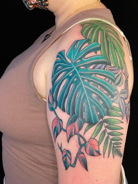 Monstera Shoulder Tattoo