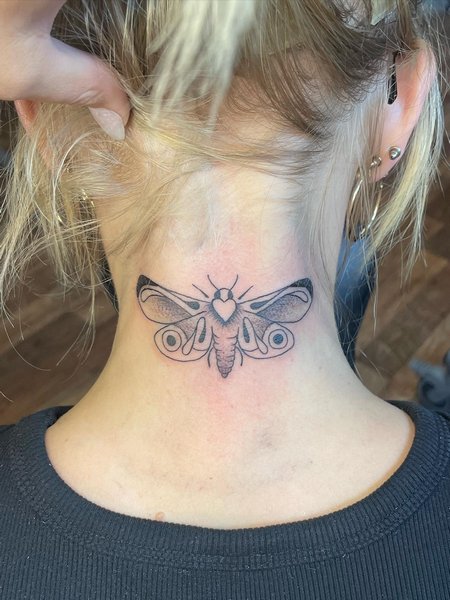Moth Neck Tattoo